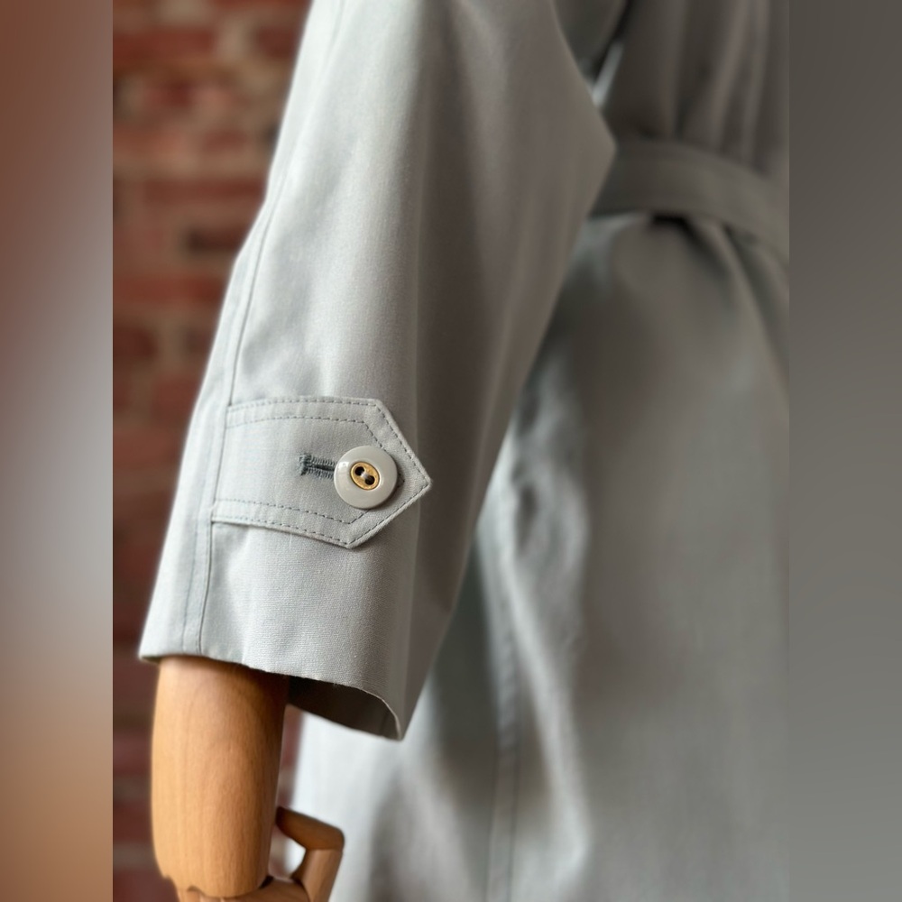 London Fog Belted Trench Coat Mint Sage Rain Coat Classic Vintage - Picture 6 of 17